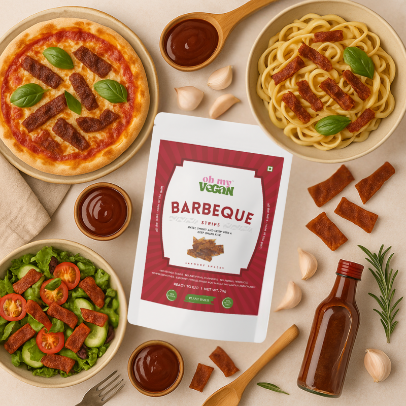 Oh My Vegan | BBQ Bacon Style Strips – Smoky & Crispy